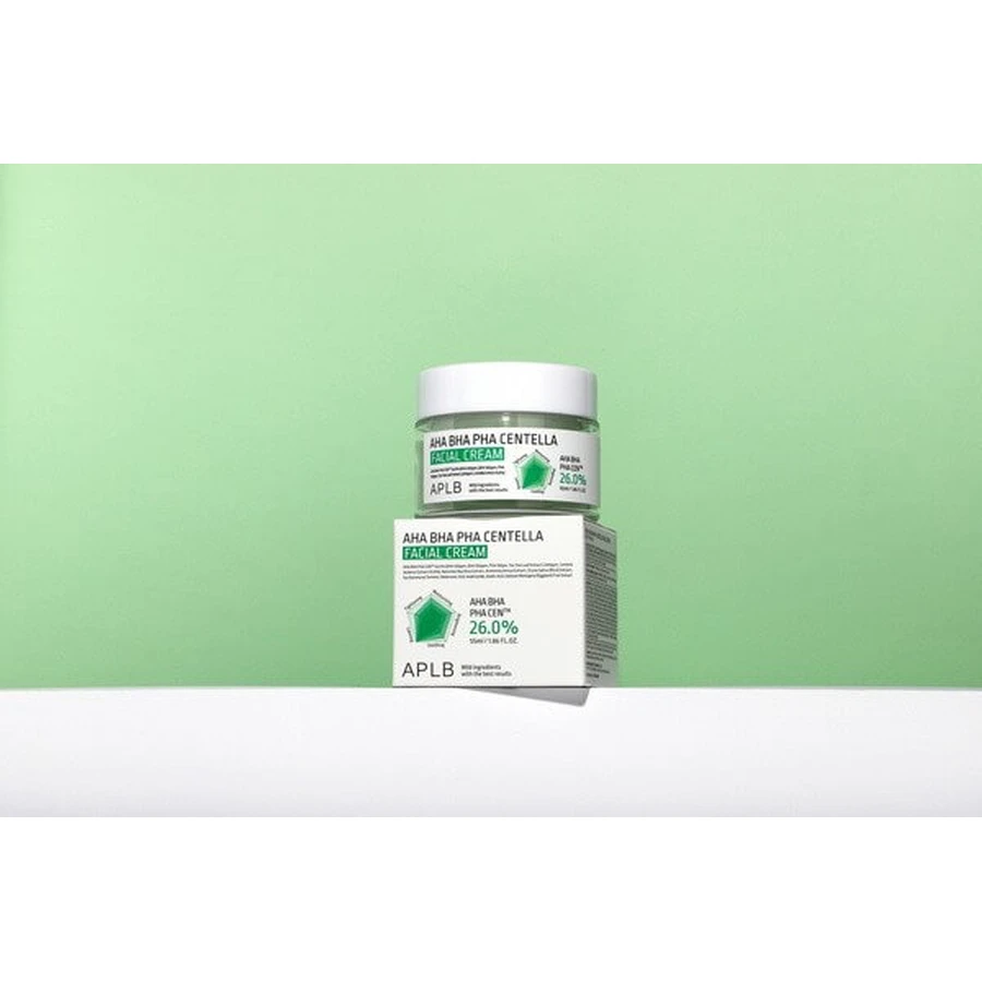 APLB Crema Facial AHA BHA PHA Centella, crema facial exfoliante y calmante con ácidos y Centella Asiática, 55 ml