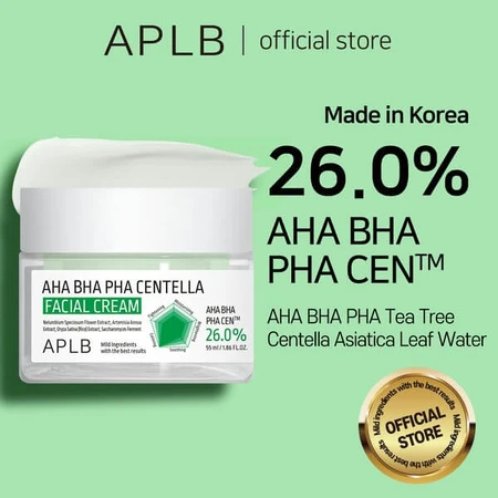 APLB Crema Facial AHA BHA PHA Centella, crema facial exfoliante y calmante con ácidos y Centella Asiática, 55 ml