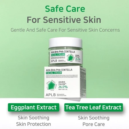 APLB Crema Facial AHA BHA PHA Centella, crema facial exfoliante y calmante con ácidos y Centella Asiática, 55 ml