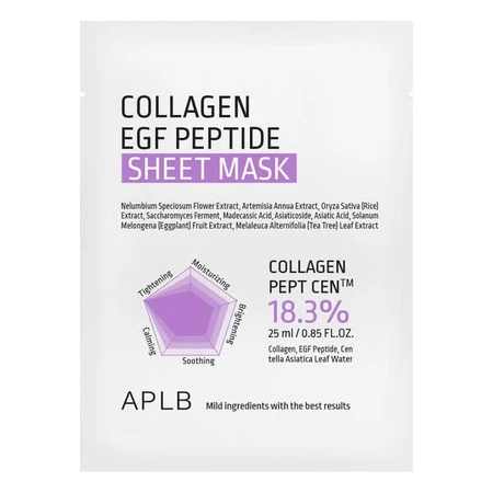 APLB Collagen EGF Peptide Sheet Mask, Gesichtsmaske mit Kollagen und EGF-Peptiden, 25 ml