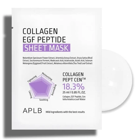 APLB Collagen EGF Peptide Sheet Mask, Gesichtsmaske mit Kollagen und EGF-Peptiden, 25 ml