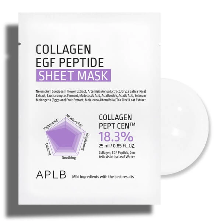 APLB Collagen EGF Peptide Sheet Mask, Gesichtsmaske mit Kollagen und EGF-Peptiden, 25 ml