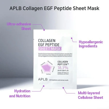 APLB Collagen EGF Peptide Sheet Mask, Gesichtsmaske mit Kollagen und EGF-Peptiden, 25 ml