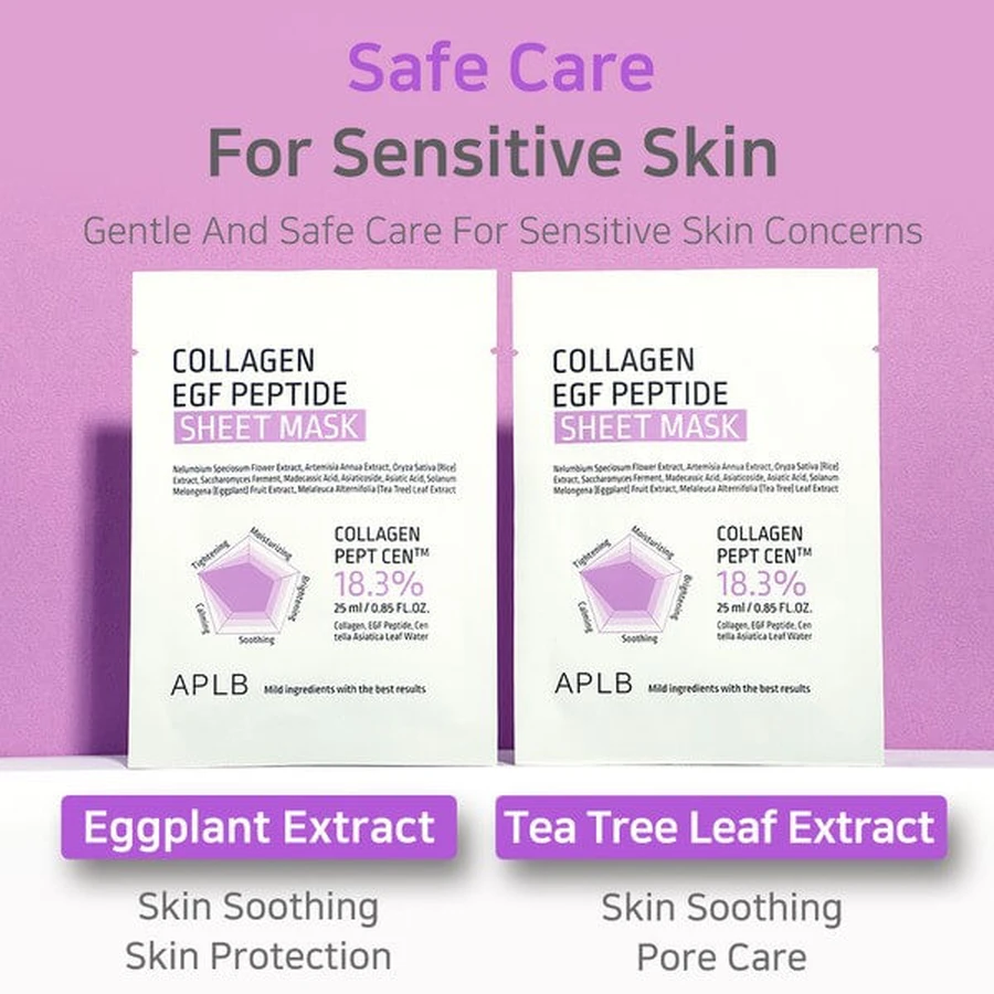 APLB Collagen EGF Peptide Sheet Mask, Gesichtsmaske mit Kollagen und EGF-Peptiden, 25 ml