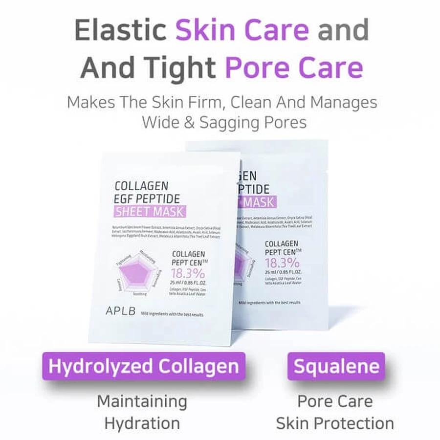 APLB Collagen EGF Peptide Sheet Mask, Gesichtsmaske mit Kollagen und EGF-Peptiden, 25 ml