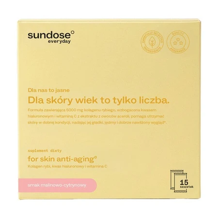 Sundose Everyday For Skin Anti-Aging, pliculețe cu pulbere, aromă de zmeură și lămâie, 15 buc.