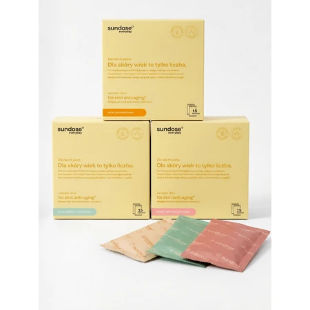 Sundose Everyday For Skin Anti-Aging, pliculețe cu pulbere, aromă de zmeură și lămâie, 15 buc.