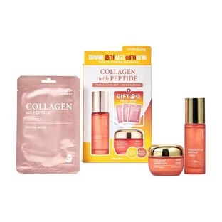Skin627 Colágeno con Péptidos, kit facial antiedad, crema, 50 ml, suero, 50 ml, mascarillas, 3 x 22 ml