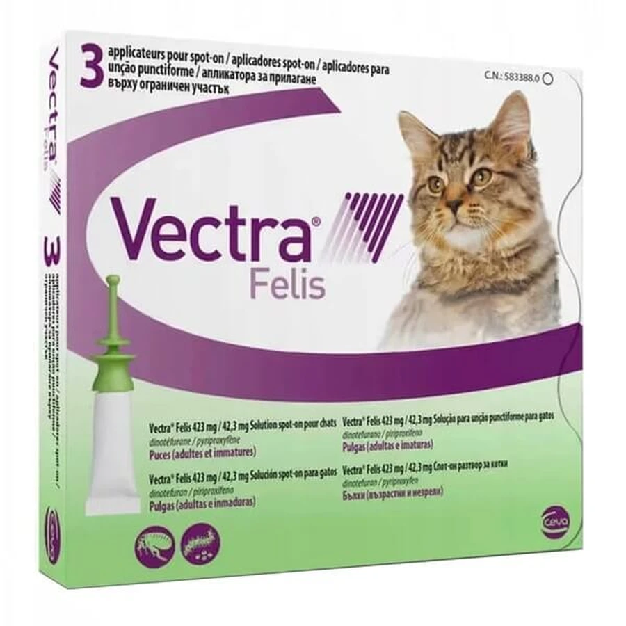 Vectra Felis, solution for cats 0.6-10kg for fleas, pipettes, 3 pcs.