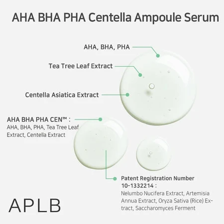 APLB AHA BHA PHA Centella Ampolla, suero facial, 40 ml.