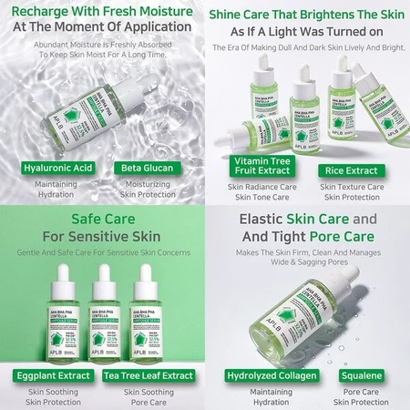 APLB AHA BHA PHA Centella Ampolla, suero facial, 40 ml.