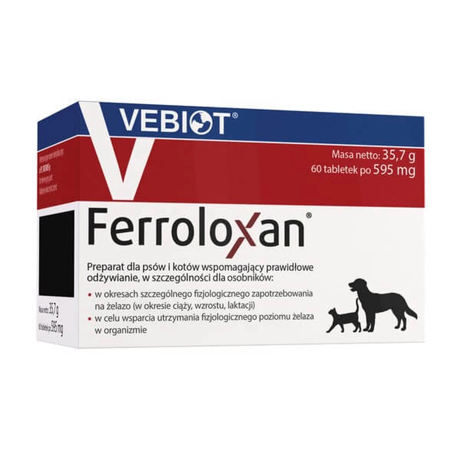 Vebiot Ferroloxan, fer biodisponible sous forme douce pour chiens et chats, comprimés, 60 pcs.