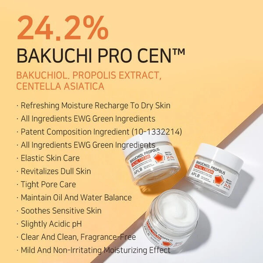 APLB Bakuchiol Propolis Gezichtscrème, verzachtende gezichtscrème met bacuchiol en propolis, 55 ml
