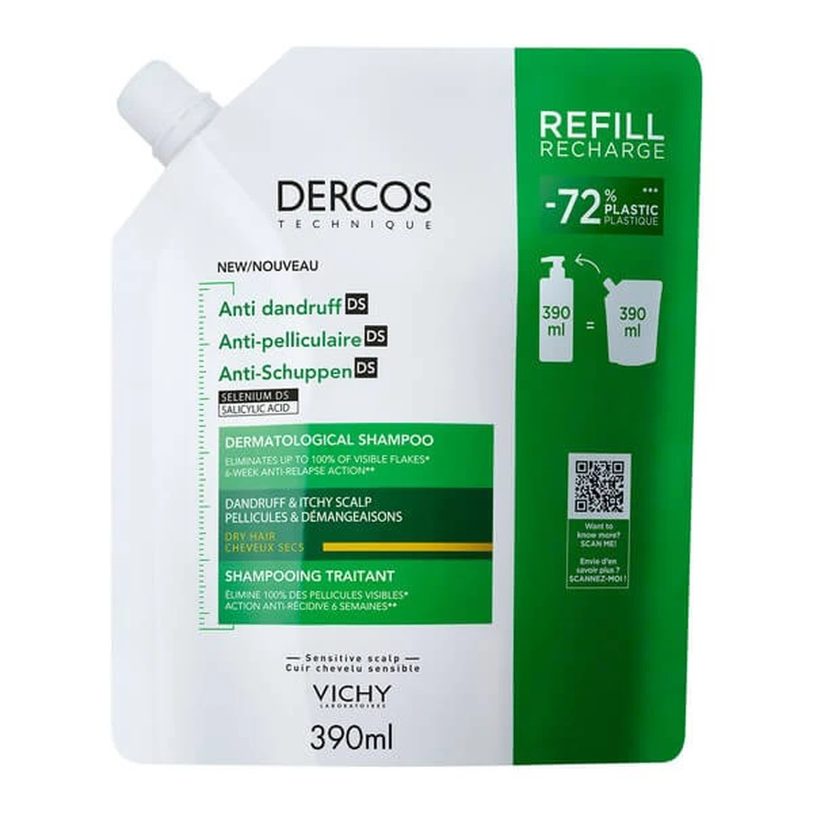 Dercos DS Set, Anti-Schuppen-Shampoo, trockenes Haar, 390 ml + Nachfüllpackung, 390 ml