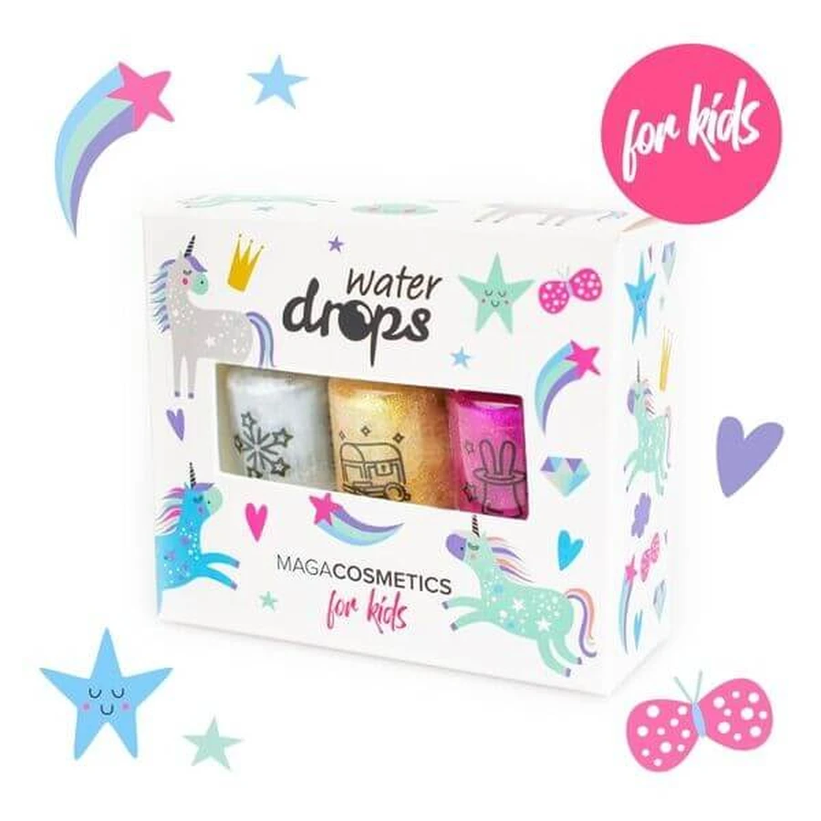 Maga Cosmetics, set de vernis à l'eau pour enfants, Alice au pays du brocart, 3 x 6 ml