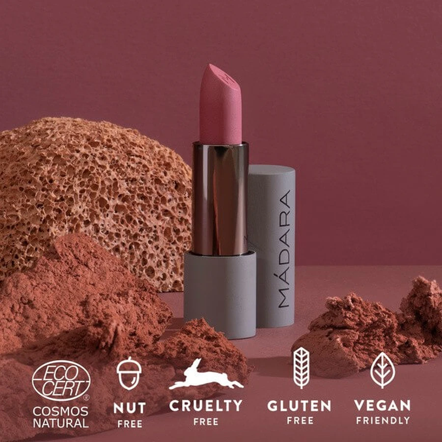 Madara Velvet Matte Cream Lipstick, rouge à lèvres mat avec un fini satiné, Cool Nude, 3.8 g