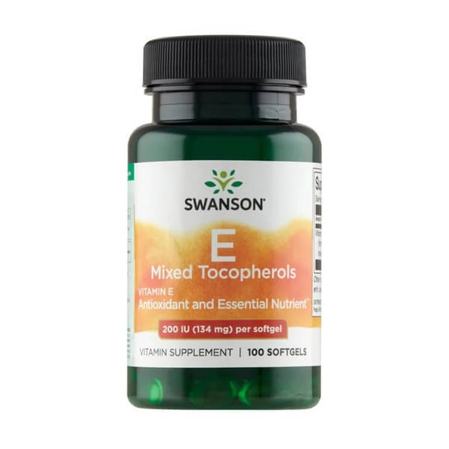 Swanson Vitamine E 200 IE mix van tocoferolen, capsules, 100 stuks.