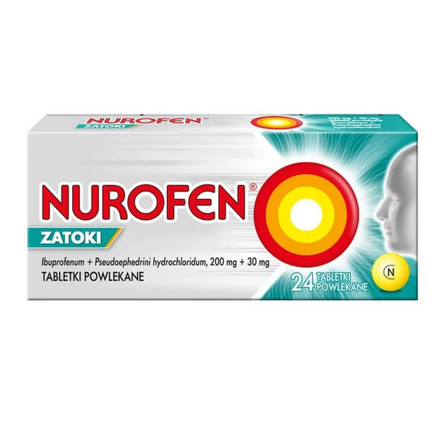 Nurofen Zatoki, 200 mg + 30 mg, Filmtabletten, 24 Stück.