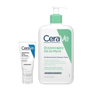 CeraVe set, reinigende reinigingsgel met ceramiden voor de normale en vette huid, 473 ml + hydraterende gezichtscrème met ceramiden, 52 ml