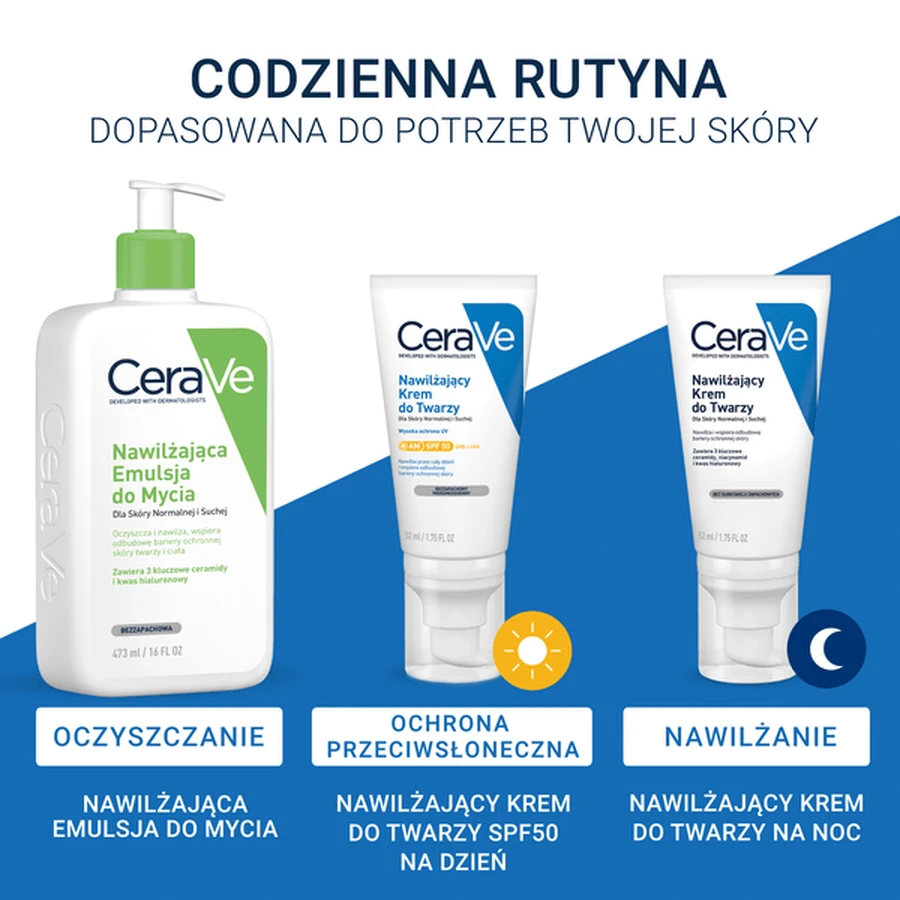 CeraVe set, reinigende reinigingsgel met ceramiden voor de normale en vette huid, 473 ml + hydraterende gezichtscrème met ceramiden, 52 ml