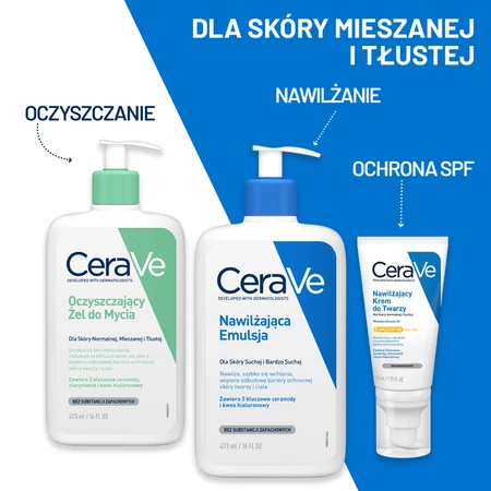 CeraVe set, reinigende reinigingsgel met ceramiden voor de normale en vette huid, 473 ml + hydraterende gezichtscrème met ceramiden, 52 ml