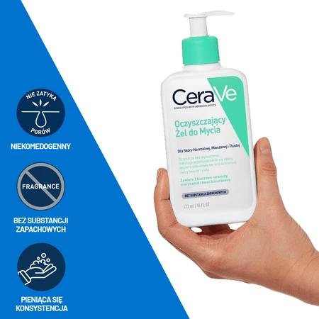 CeraVe set, reinigende reinigingsgel met ceramiden voor de normale en vette huid, 473 ml + hydraterende gezichtscrème met ceramiden, 52 ml