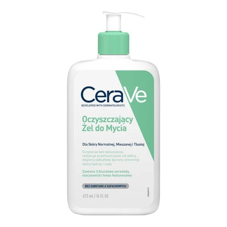 CeraVe set, reinigende reinigingsgel met ceramiden voor de normale en vette huid, 473 ml + hydraterende gezichtscrème met ceramiden, 52 ml