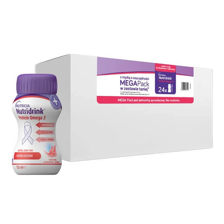Nutridrink Protein Omega 3, goût fraise-framboise MEGA Pack set (6 x 4) x 125 ml