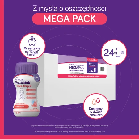 Nutridrink Protein Omega 3, goût fraise-framboise MEGA Pack set (6 x 4) x 125 ml