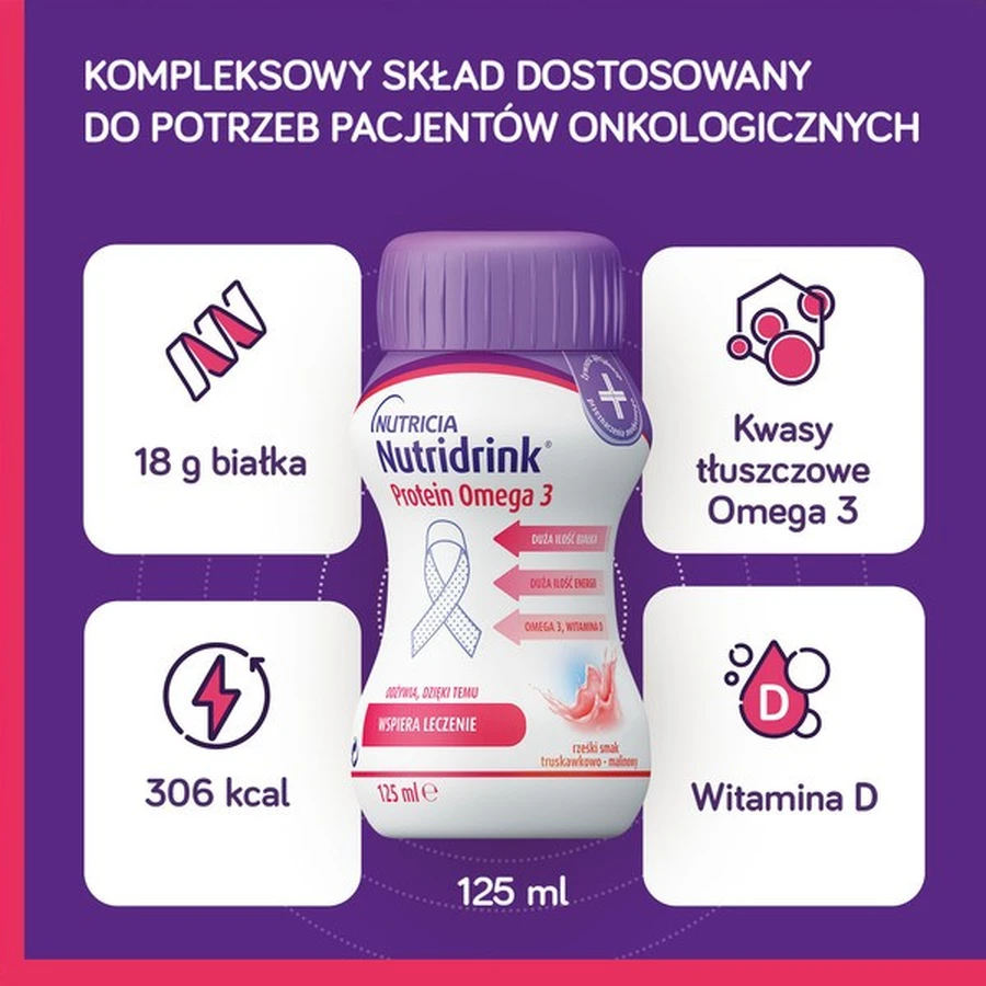 Nutridrink Protein Omega 3, goût fraise-framboise MEGA Pack set (6 x 4) x 125 ml
