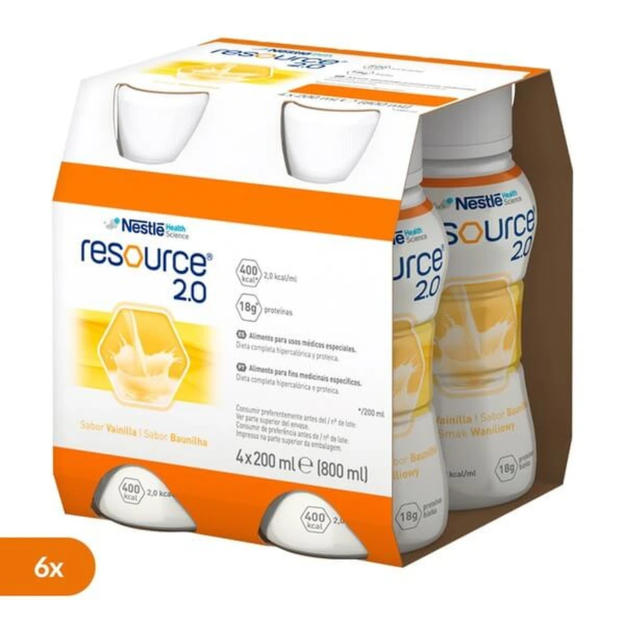 Set de 6 x Resource 2.0, liquide aromatisé à la vanille, 4 x 200 ml