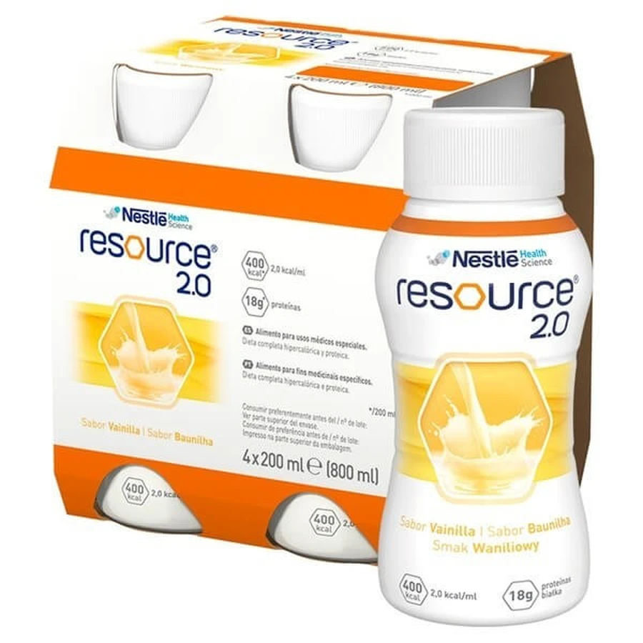 Set de 6 x Resource 2.0, liquide aromatisé à la vanille, 4 x 200 ml
