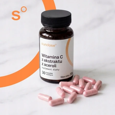 Sundose Vitamina C de extracto de acerola, cápsulas duras, 30 uds.