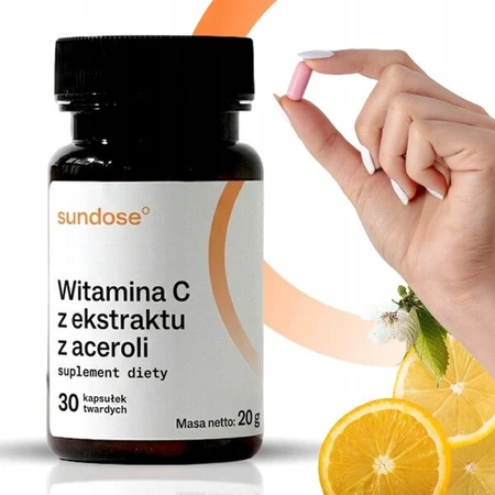 Sundose Vitamina C de extracto de acerola, cápsulas duras, 30 uds.