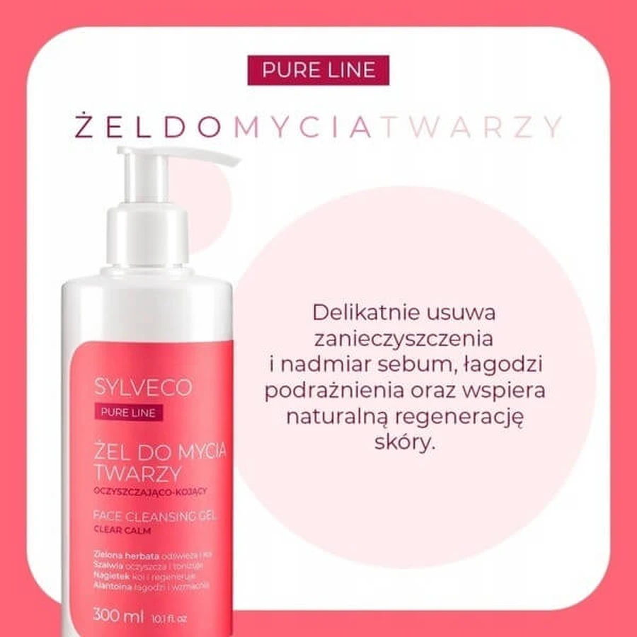 Sylveco Pure Line, reinigendes und beruhigendes Waschgel für das Gesicht, 300 ml