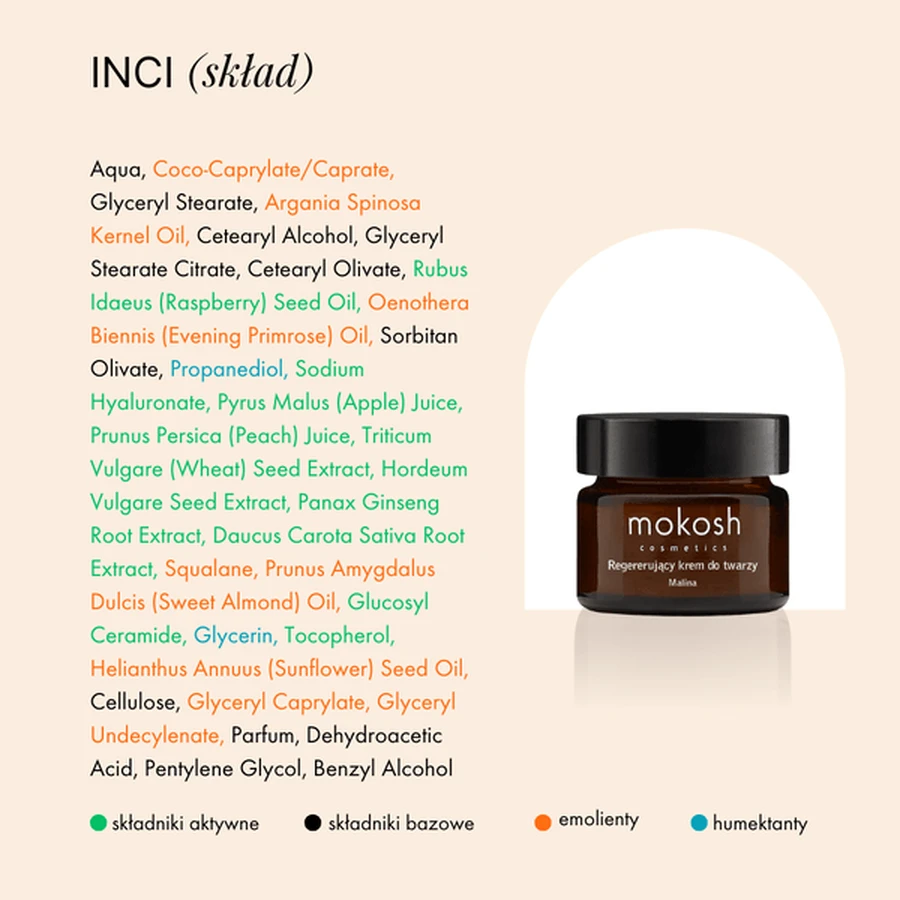 Mokosh regenerating anti-pollution face cream, raspberry mini, 15 ml