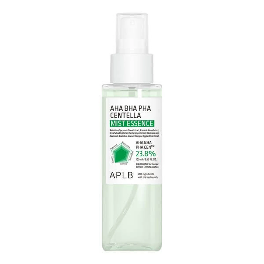 APLB AHA BHA PHA Centella Mist Essence, Gesichtsnebel-Essenz mit Säuren und Centella Asiatica, 105 ml.