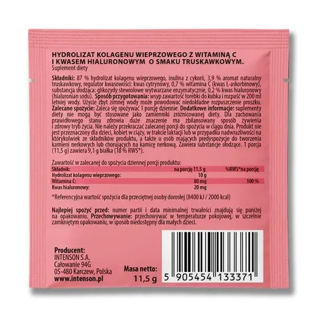 Intenson Colágeno + ácido hialurónico + vitamina C, polvo, sabor fresa, 11,5 g