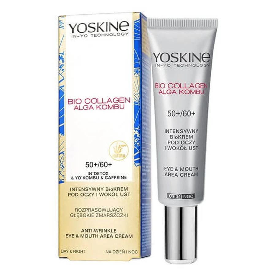 Yoskine Bio Collagen, Bio-Cream für Augen und Mundpartie 50+/60+, 15 ml