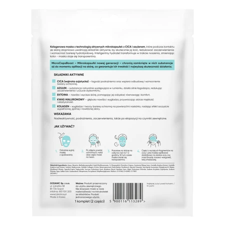 L'biotica, collageenmasker met CICA en azuleen in microcapsules, verzachtend en roodheid verminderend, 1 st.
