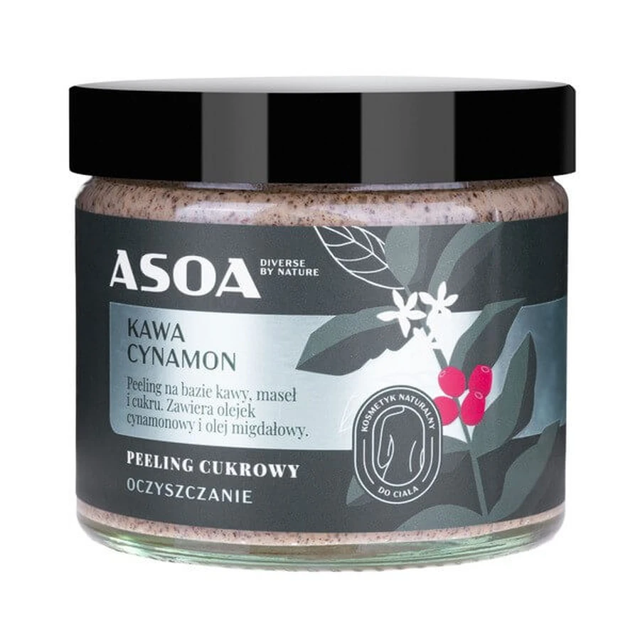 Asoa, Exfoliante de café y azúcar con canela, 250 ml