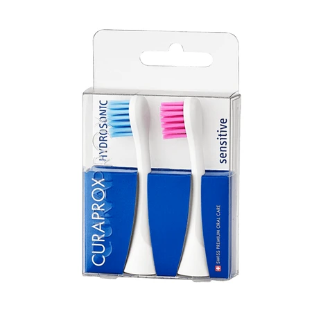 Curaprox Hydrosonic Sensitive Duo, têtes de brosse à dents soniques, bleu et rose, 2 pièces.