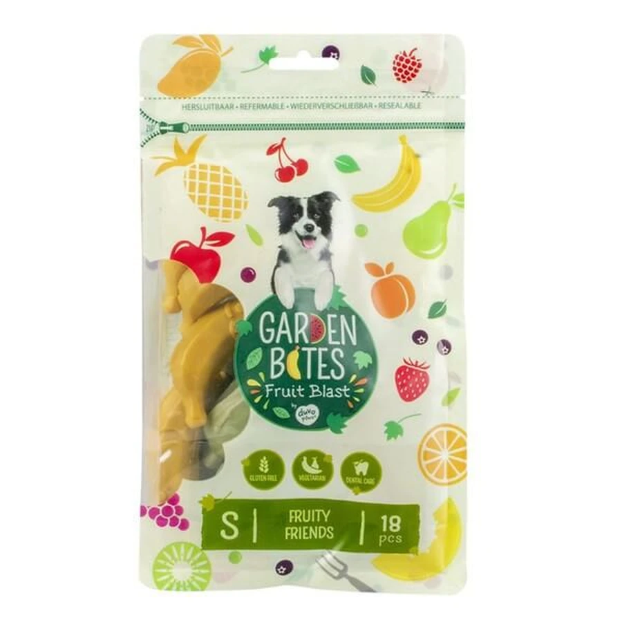 Garden Bites Fruit Blast, Fruity Friends, golosinas dentales vegetarianas para perros, S, 7 cm, 18 uds.