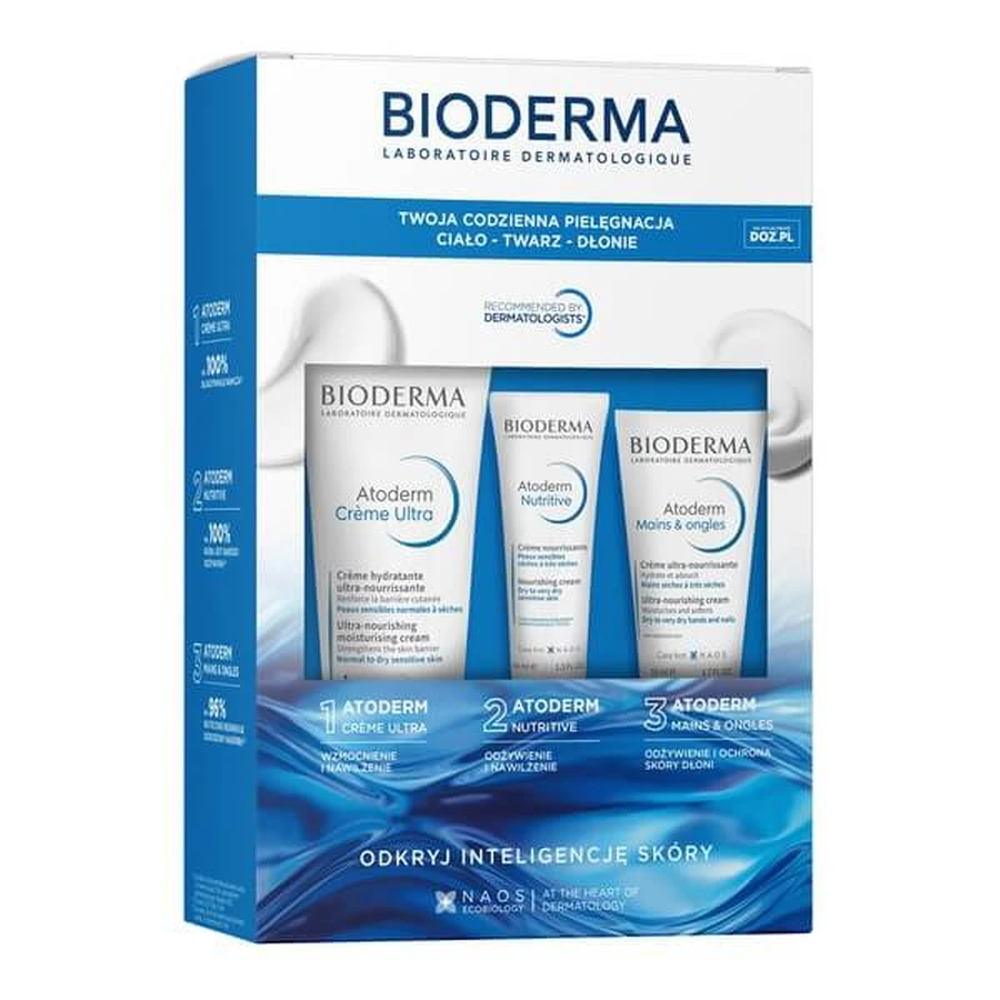 Bioderma Atoderm set, ultra voedende moisturizer, 200 ml + voedende crème voor de droge, zeer droge en verzwakte huid, 40 ml + hand- en klauwcrème