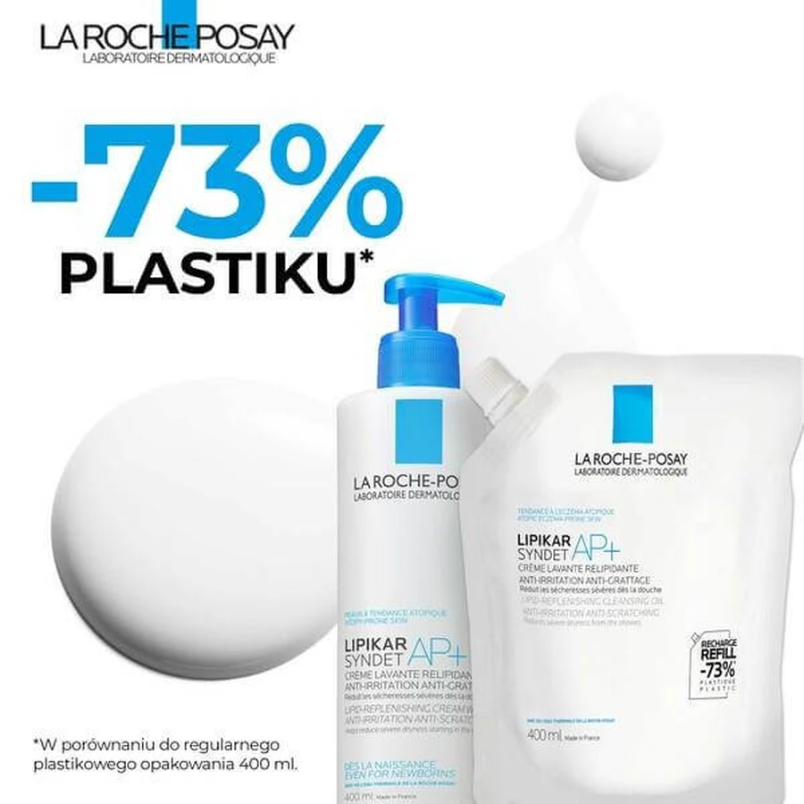 La Roche-Posay Lipikar Syndet AP+, rückfettende Reinigungscreme gegen Hautirritationen, Nachfüllpackung, 400 ml