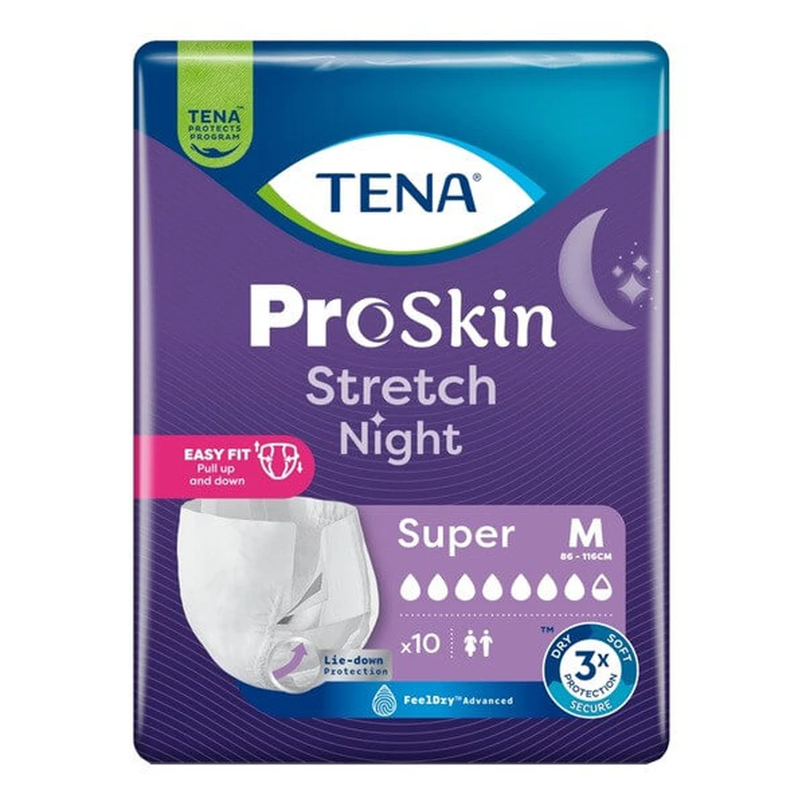 Tena Stretch ProSkin Super Night, nachtluiers, maat M, 10 stuks.