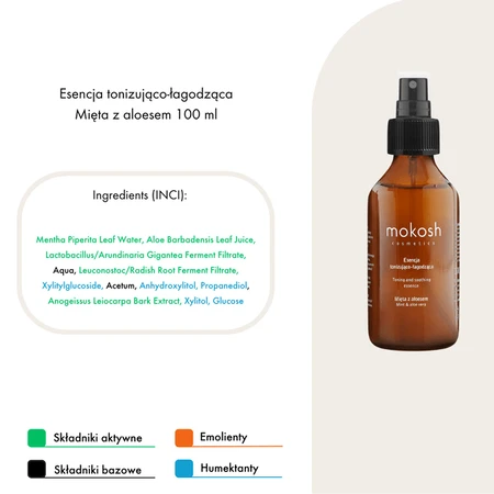 Mokosh, esencia tonificante y calmante Menta con aloe vera, 100 ml