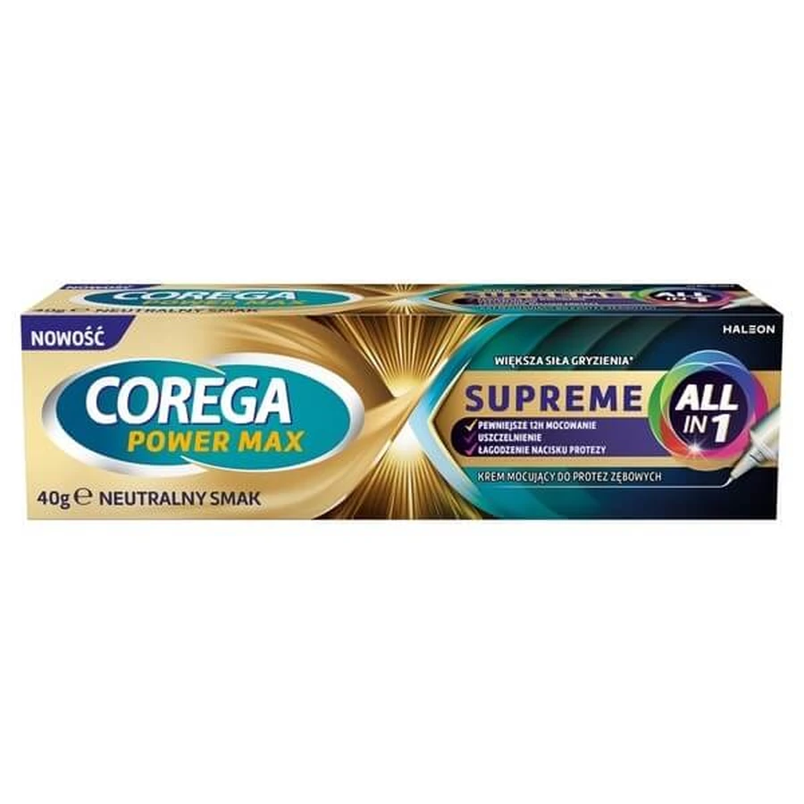 Corega Power Max Supreme All in 1, bevestigingscrème voor kunstgebitten, 40 g