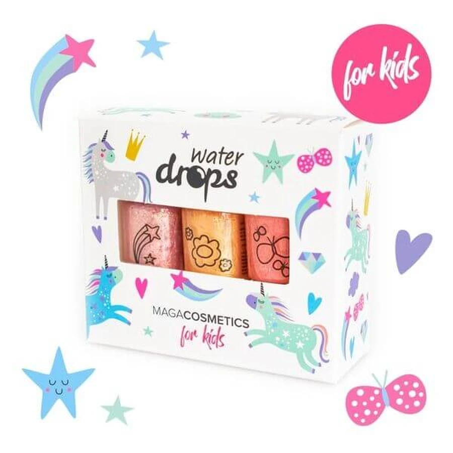 Maga Cosmetics, set de esmaltes al agua para niños, Princesa de Arena, 3 x 6 ml