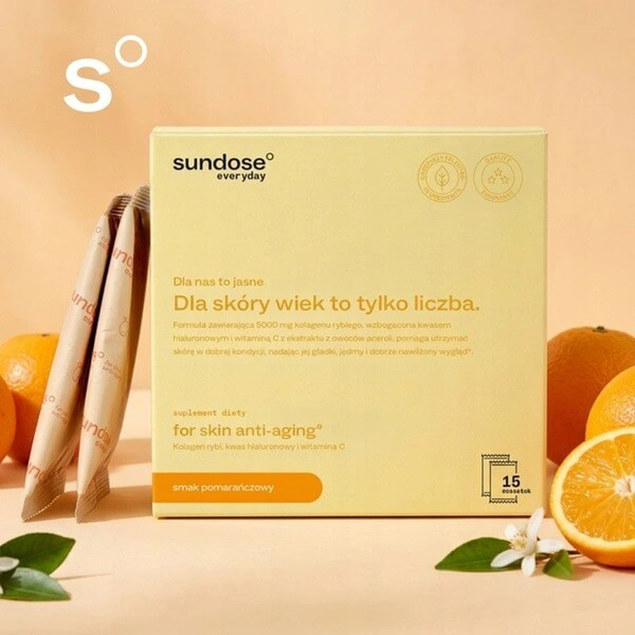 Sundose Everyday For Skin Anti-Aging, pliculețe cu pulbere, aromă de portocale, 15 buc.